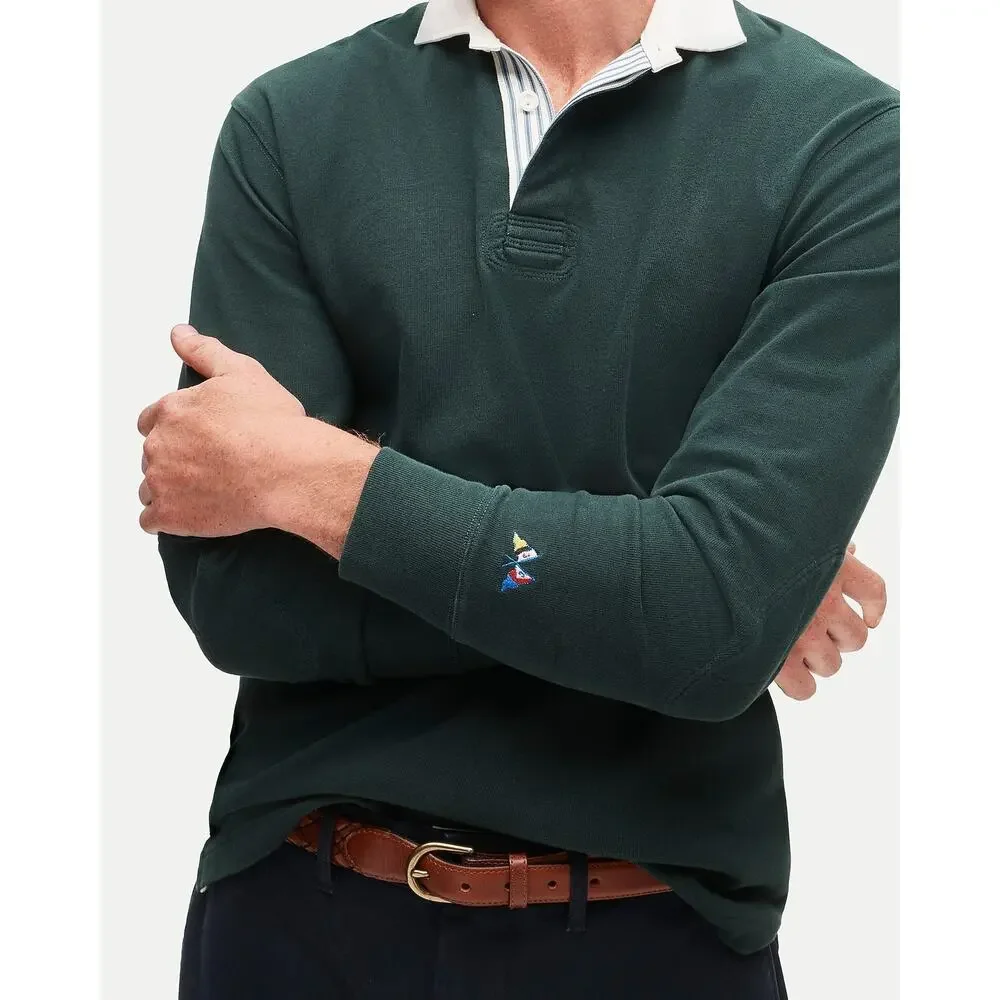 J. Crew Men's Rugby Shirt with Striped Placket Woodland Size Large NWT